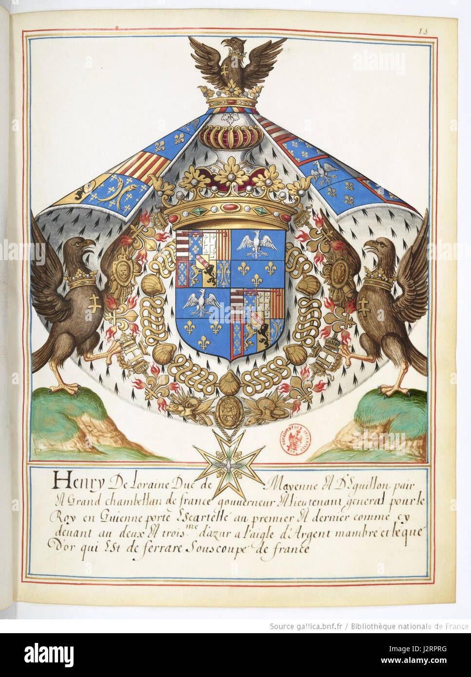 "15r Duc de Mayenne" si riferisce a un titolo di nobiltà in Francia, detenuto da un membro della famiglia Mayenne, con un significato storico nella nobiltà francese durante il XVI o XVII secolo. Foto Stock