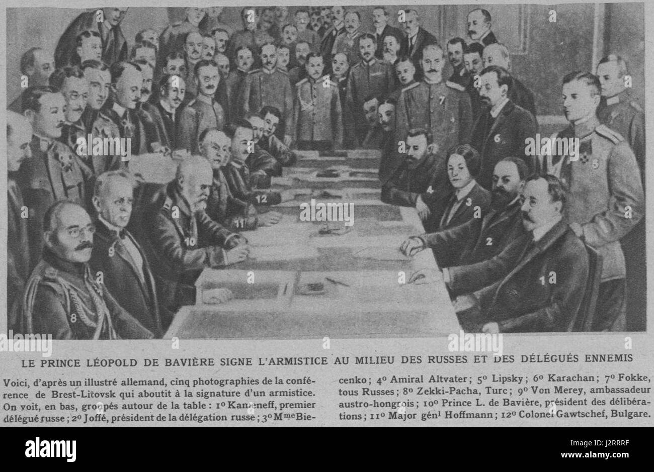 Questo documento, recante la firma del Trattato di Brest-Litovsk, segna un momento cruciale nella prima guerra mondiale. Firmato nel 1918, pose fine alle ostilità tra la Russia sovietica e le potenze centrali, plasmando il panorama politico dell’Europa orientale. Foto Stock