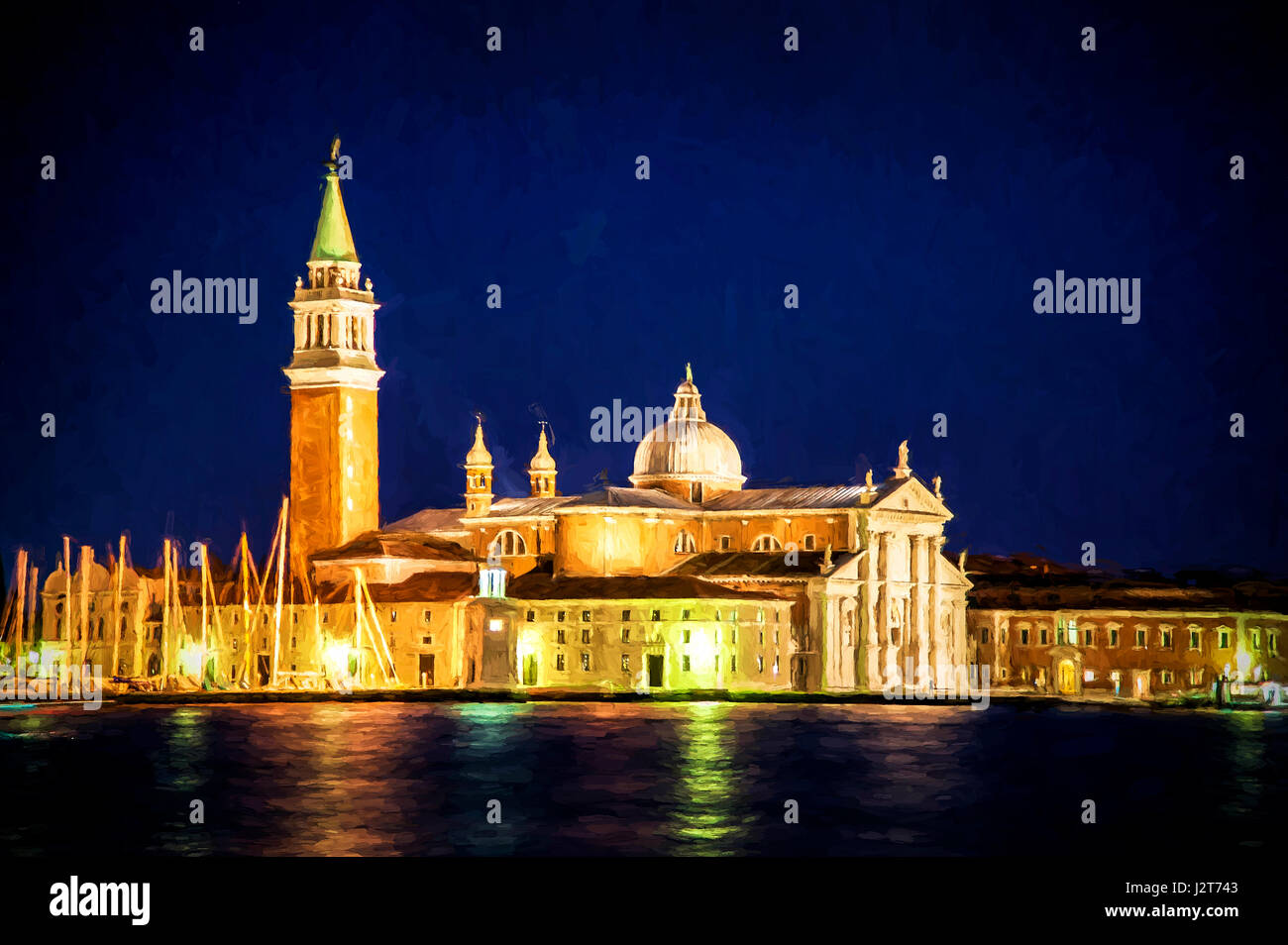 La mia foto di San Giorgio in Venezia di notte il rendering con effetto di vernice Foto Stock