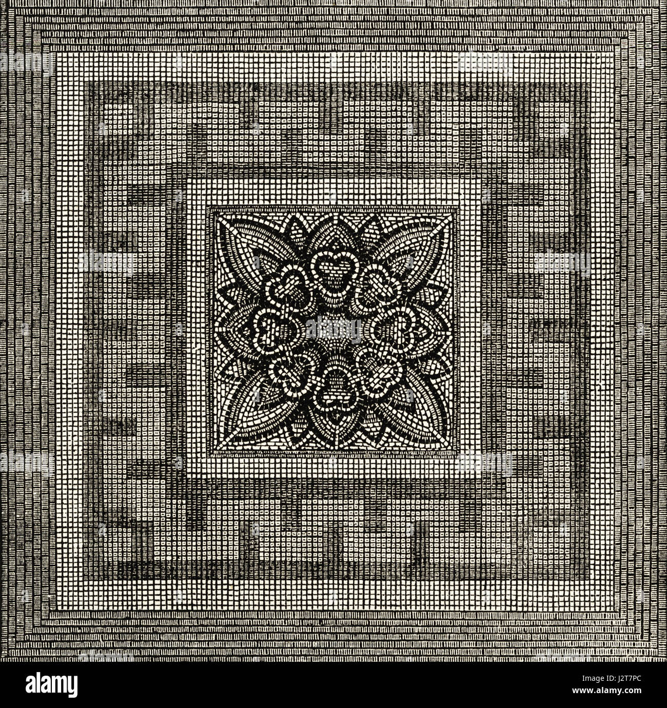 Pavimentazione romana scavata nel 1841 sotto i francesi Chiesa Protestante in Threadneedle Street, Londra. Incisione vittoriano circa 1880. Foto Stock