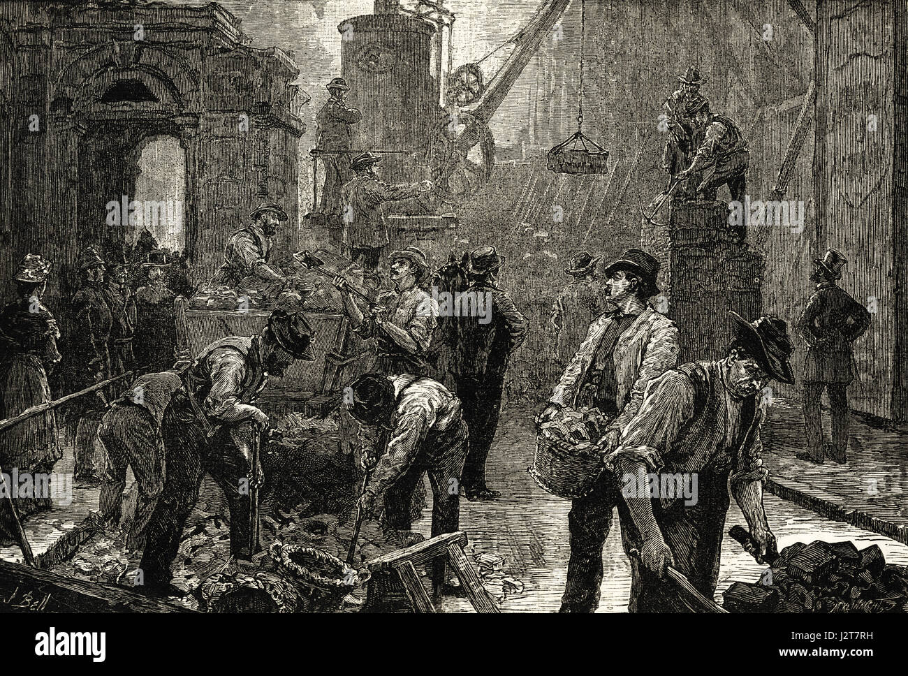 Temple Bar Gateway, Londra essendo demolita nel 1877. Incisione vittoriano circa 1880. Foto Stock