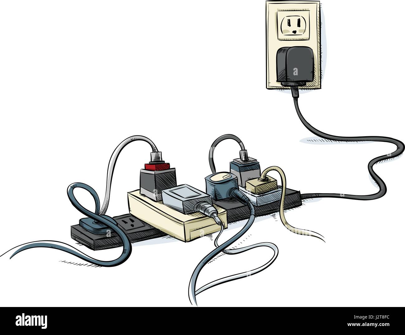 Cartoon cavi di alimentazione e bar combinati in un groviglio. Illustrazione Vettoriale