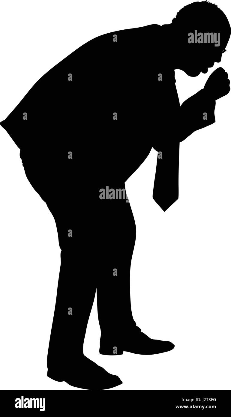 Una silhouette di un imprenditore avente una tosse dolorosa. Illustrazione Vettoriale