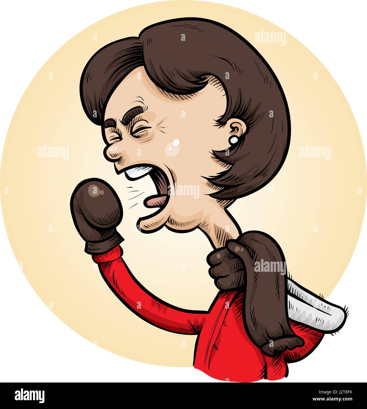 Una donna di cartone con una tosse a freddo in inverno. Illustrazione Vettoriale