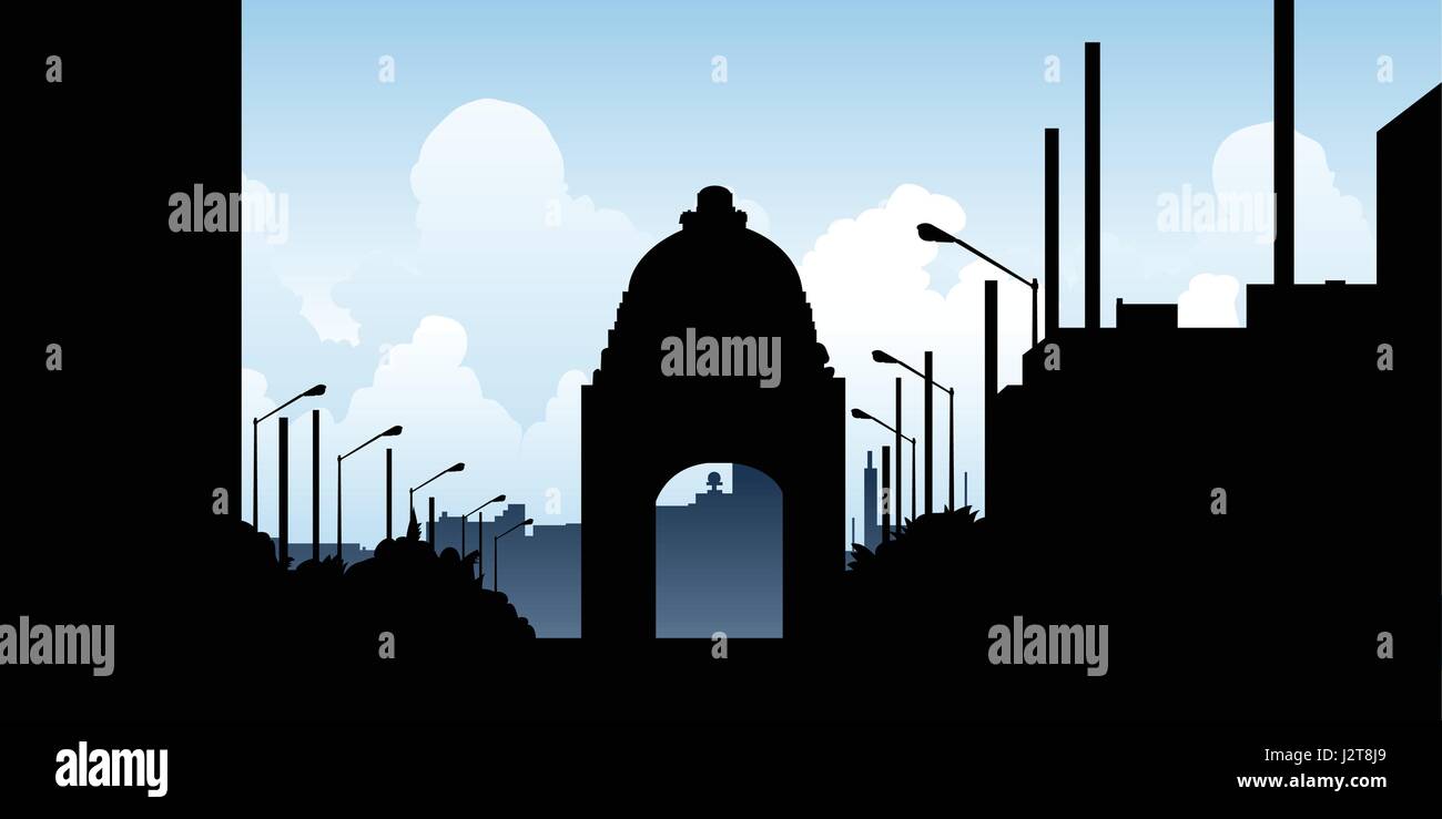 Silhouette del monumento alla rivoluzione di Città del Messico. Illustrazione Vettoriale