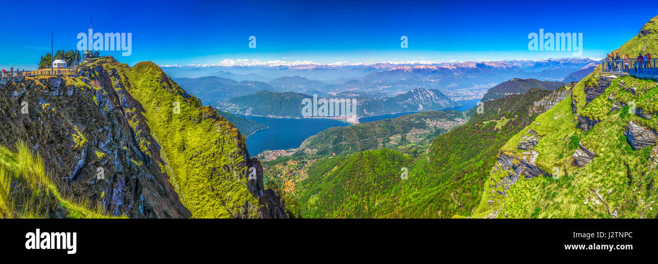 Vista della città di Lugano, San Salvatore montagna e lago di Lugano dal Monte Generoso, Canton Ticino, Svizzera Foto Stock
