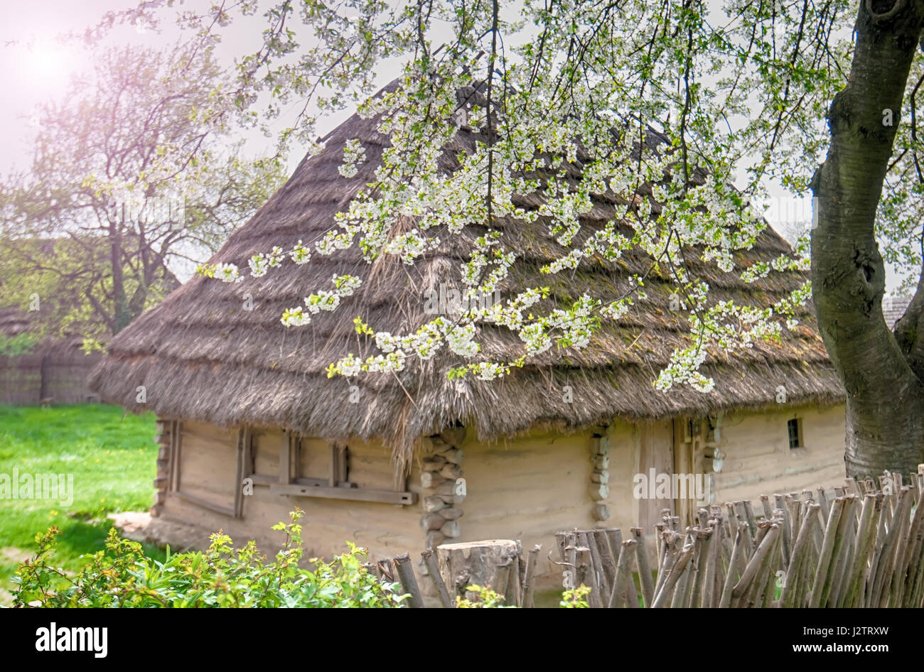 Vecchia casa in legno. Museo di architettura popolare in Uzhhorod Foto Stock