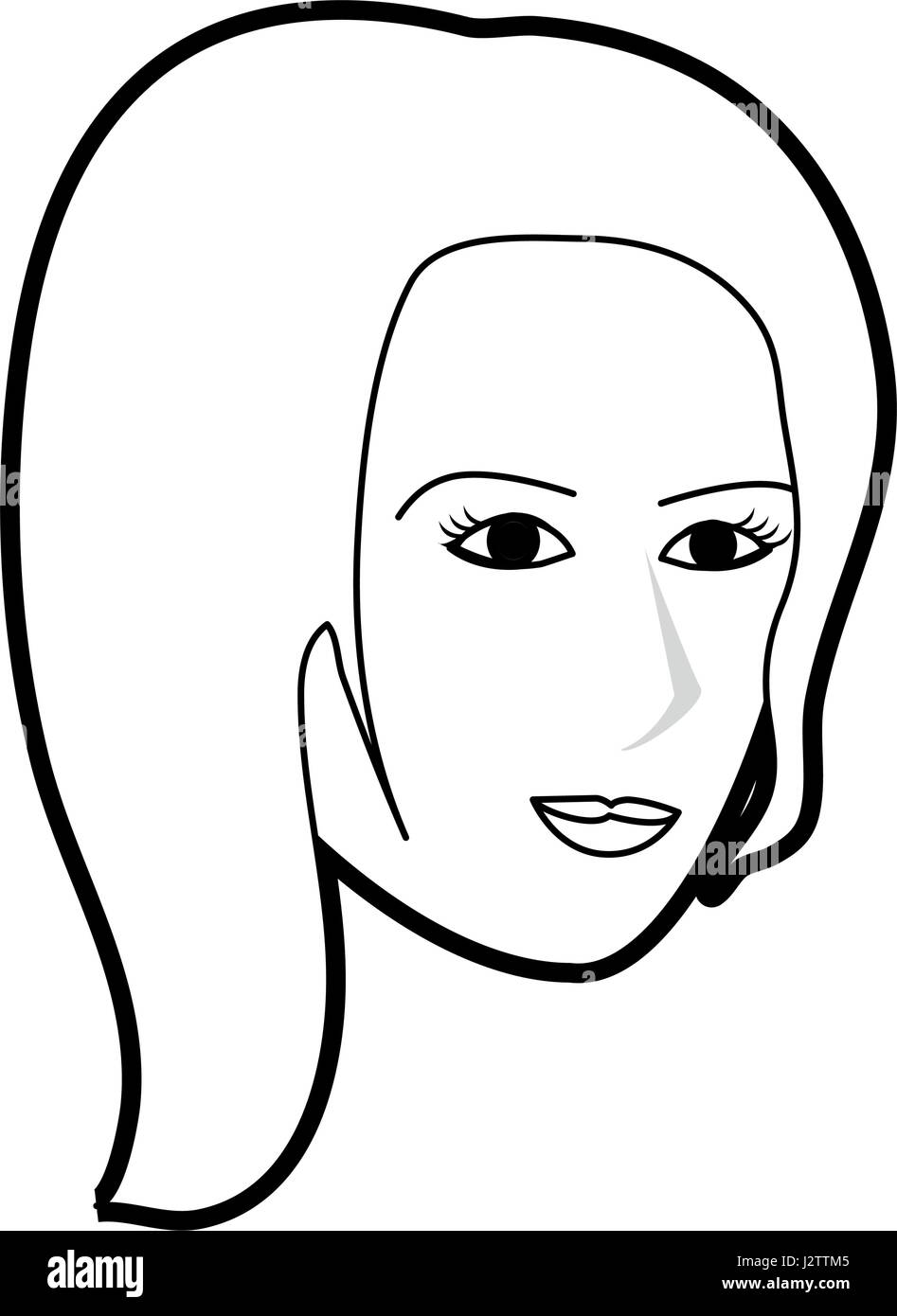 Silhouette nera cartoon lato faccia Profilo di donna con capelli corti Illustrazione Vettoriale