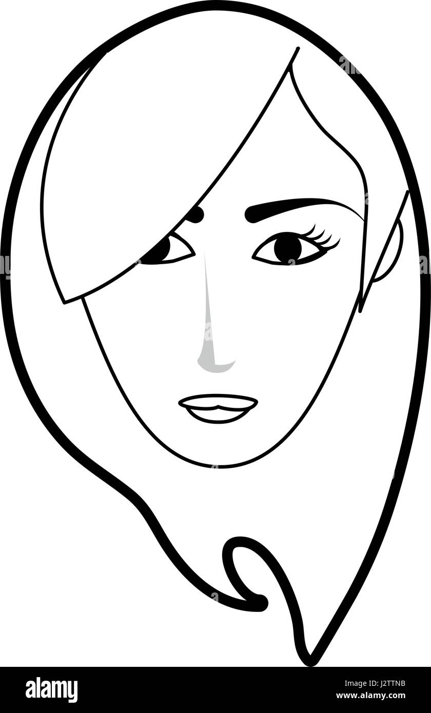 Silhouette nera cartoon faccia anteriore donna con lato corto acconciatura Illustrazione Vettoriale