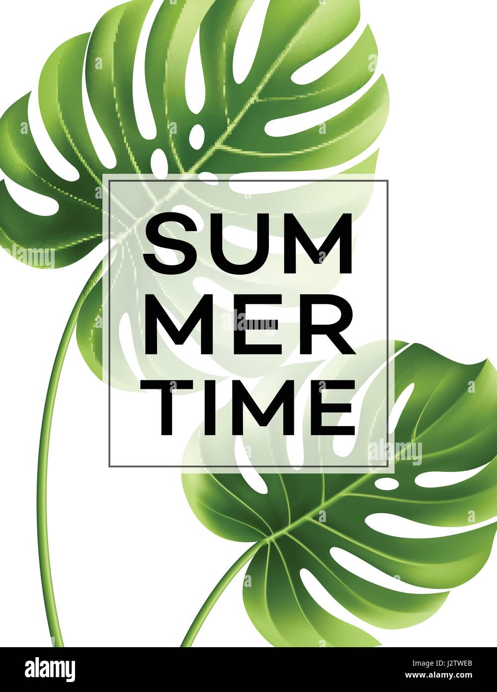 Poster di estate tropicale con foglie di palma . Illustrazione Vettoriale Illustrazione Vettoriale
