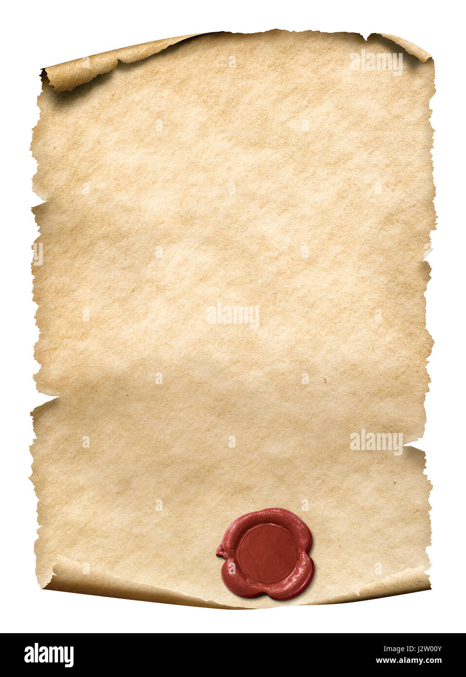 Pergamena con sigillo di cera rossa 3d illustrazione Foto Stock