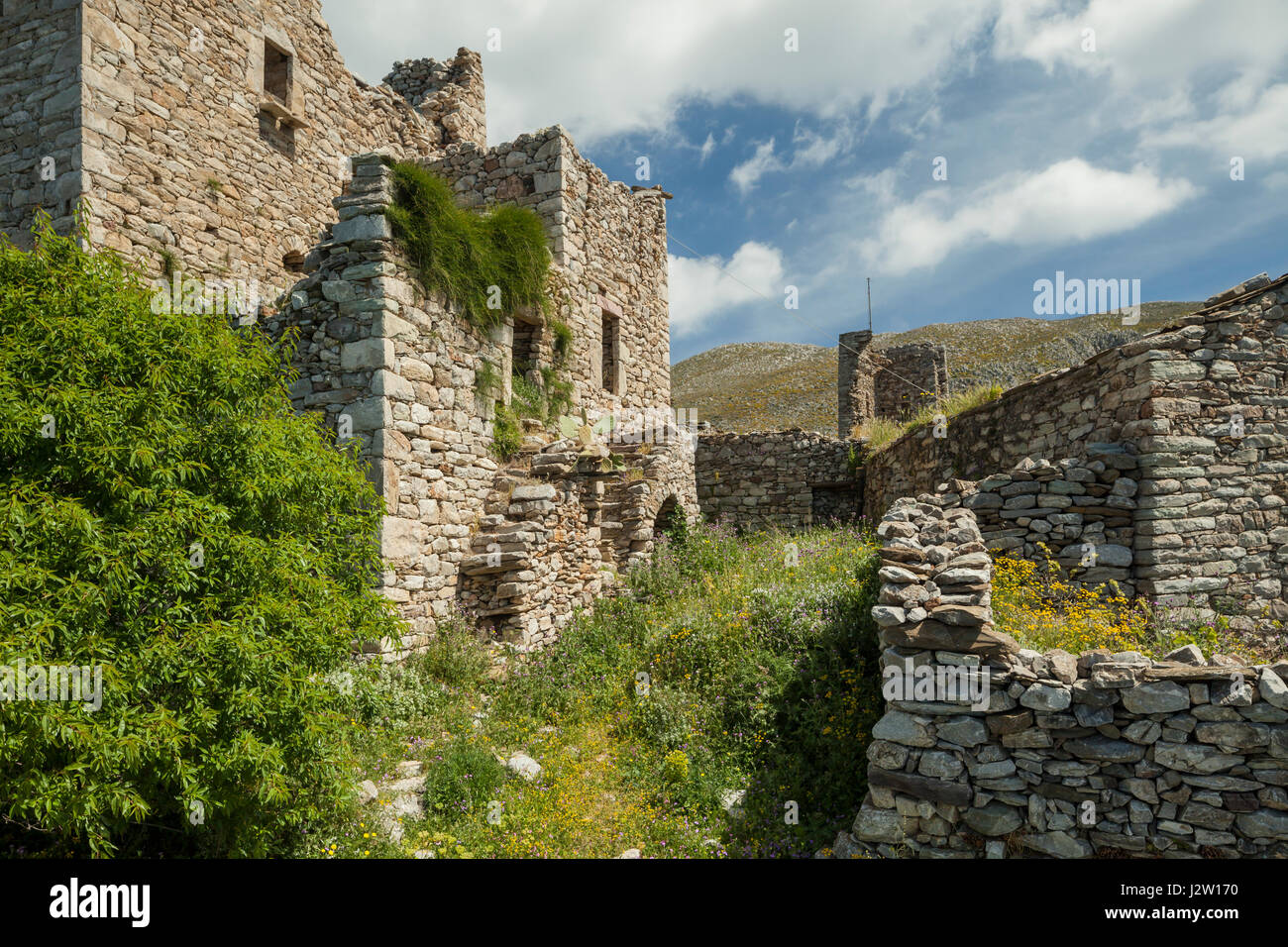Molla in Vathia, villaggio abbandonato su Mani penisola del Peloponneso, Grecia. Foto Stock