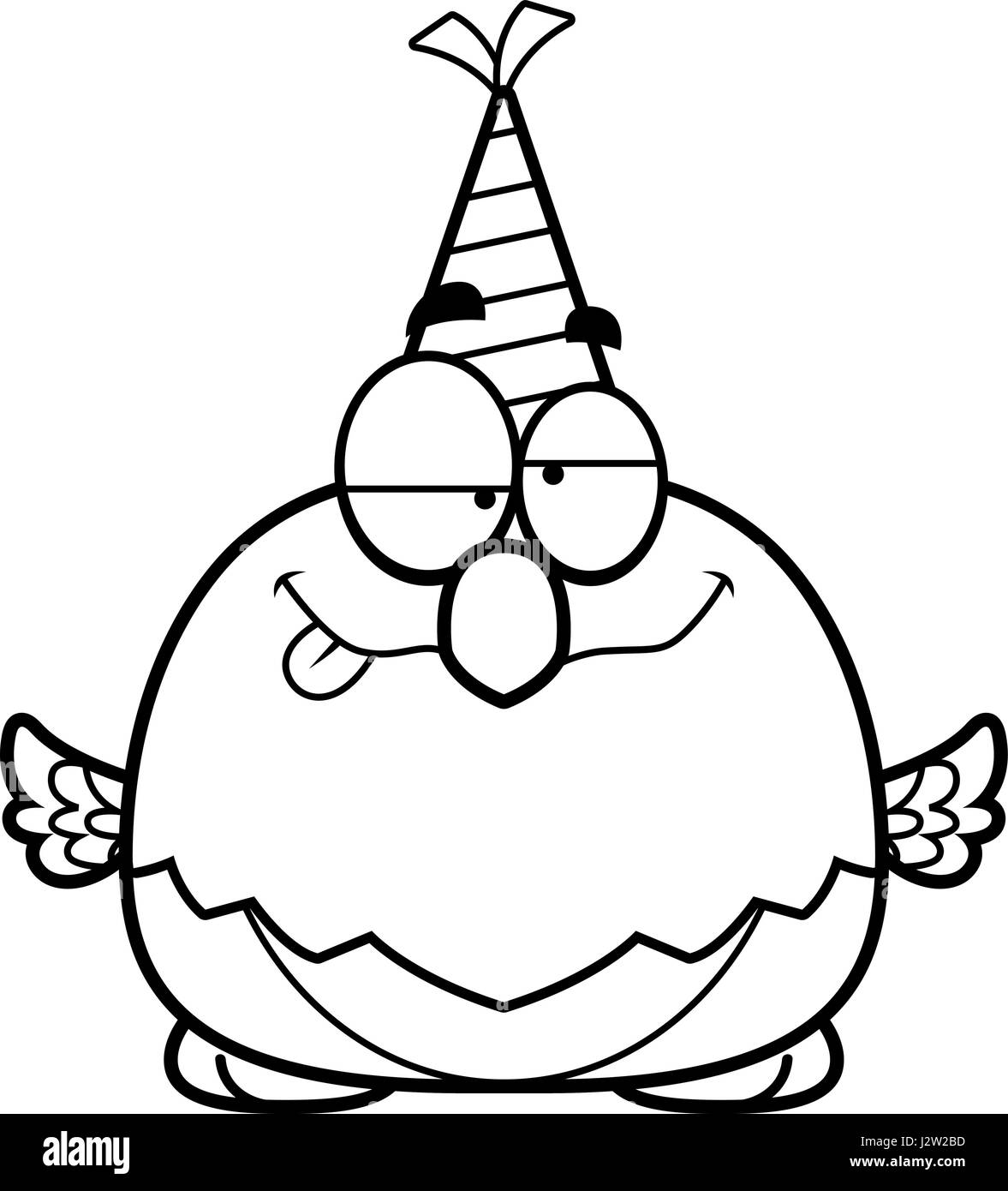 Un cartoon illustrazione di un pappagallo con un party hat cerca ubriaco. Illustrazione Vettoriale