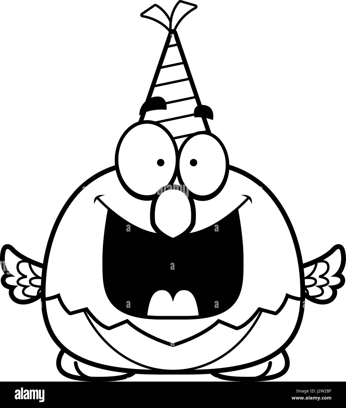 Un cartoon illustrazione di un pappagallo con un party hat cercando felice. Illustrazione Vettoriale