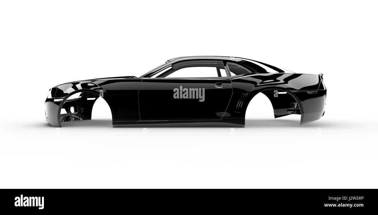 Corpo nero auto con nessuna ruota, motore,interno Foto Stock