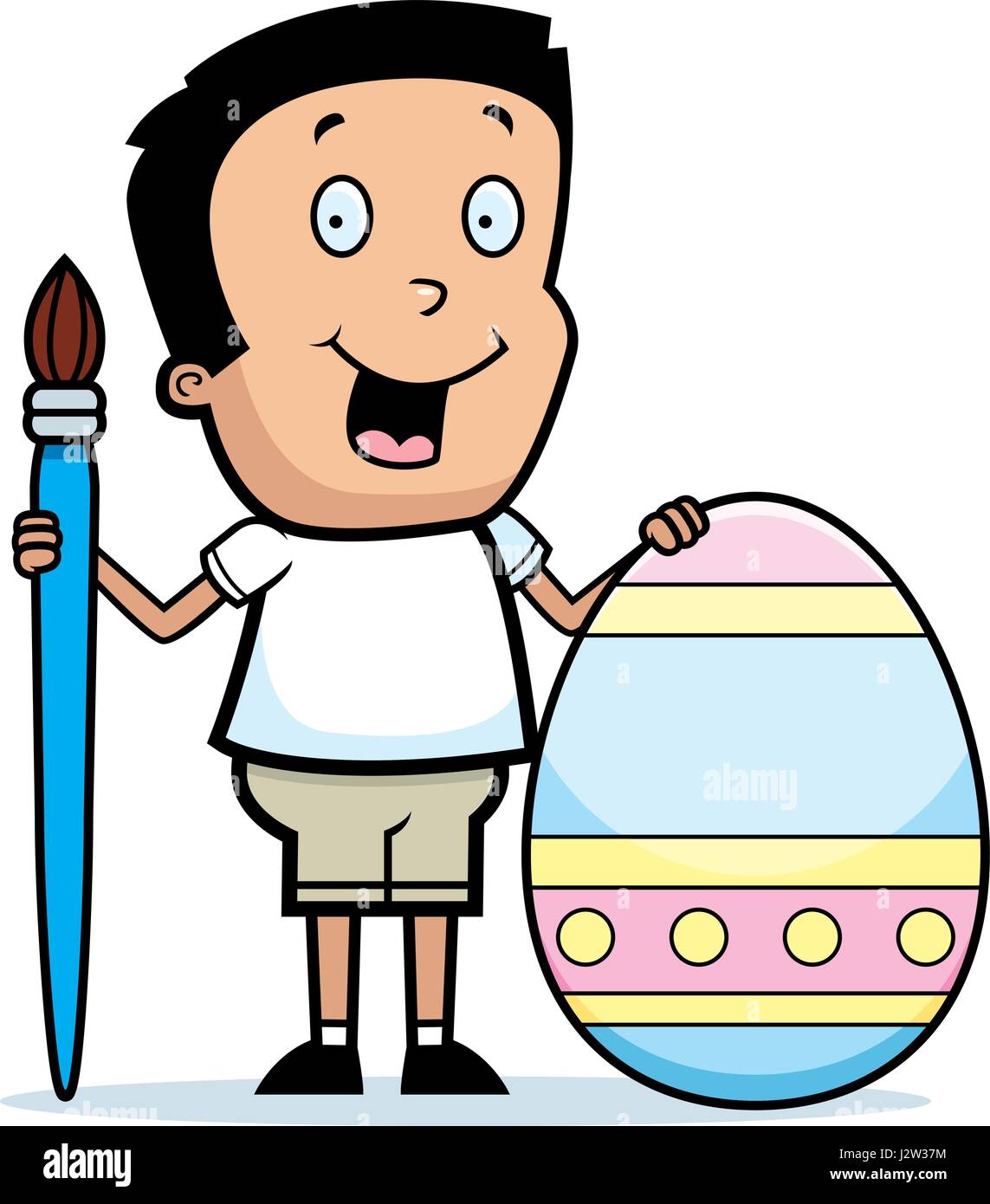 Un cartoon illustrazione di un ragazzo di verniciatura di un uovo di Pasqua. Illustrazione Vettoriale