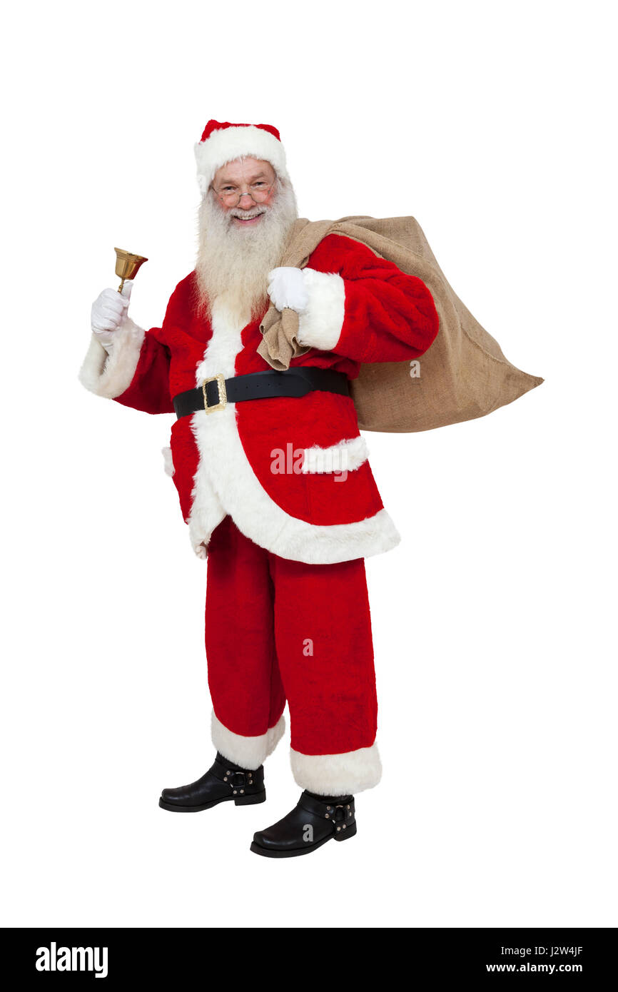 Santa Claus suona il campanello (isolato) Foto Stock