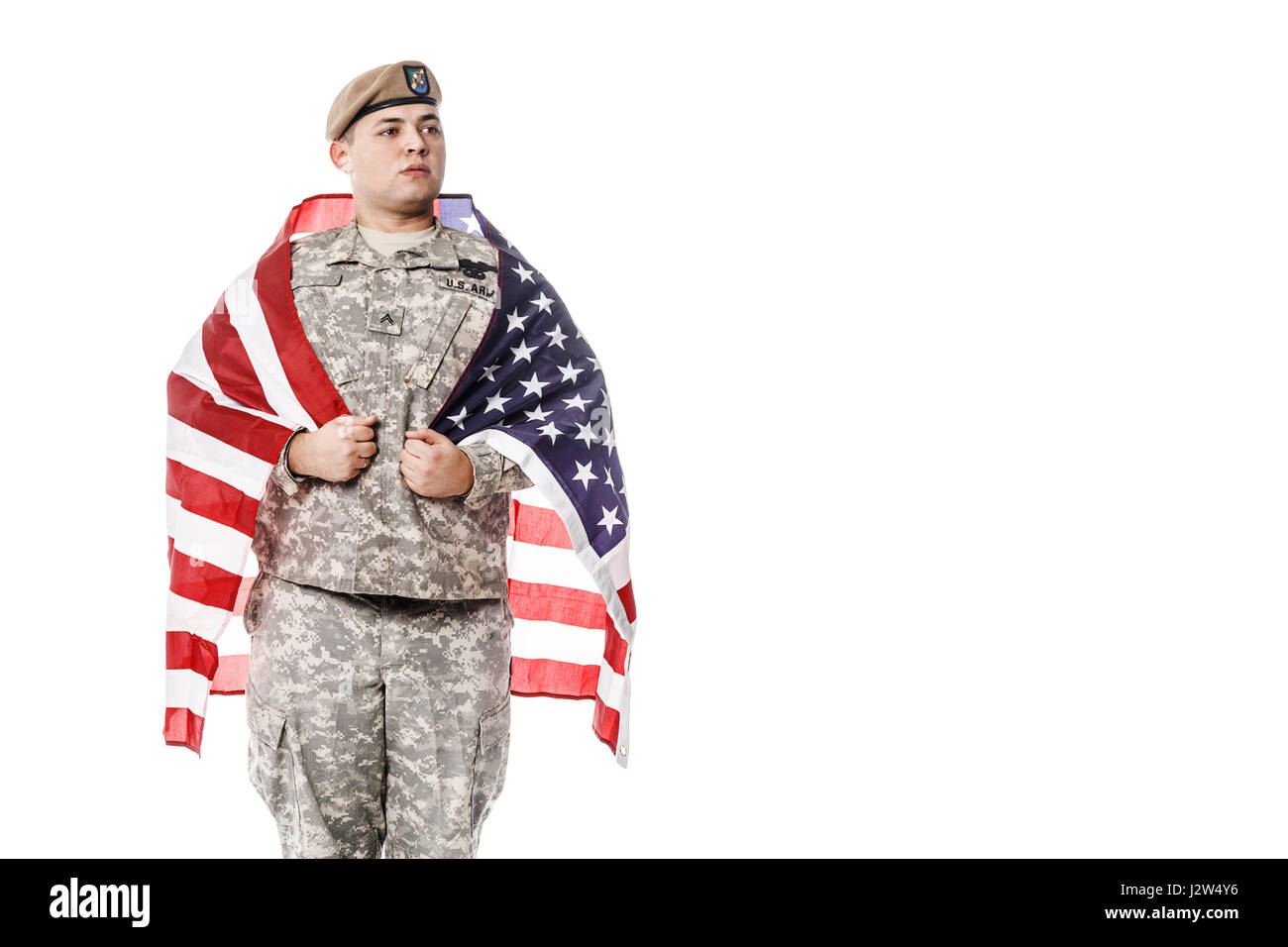 US Army Ranger con bandiera americana Foto Stock
