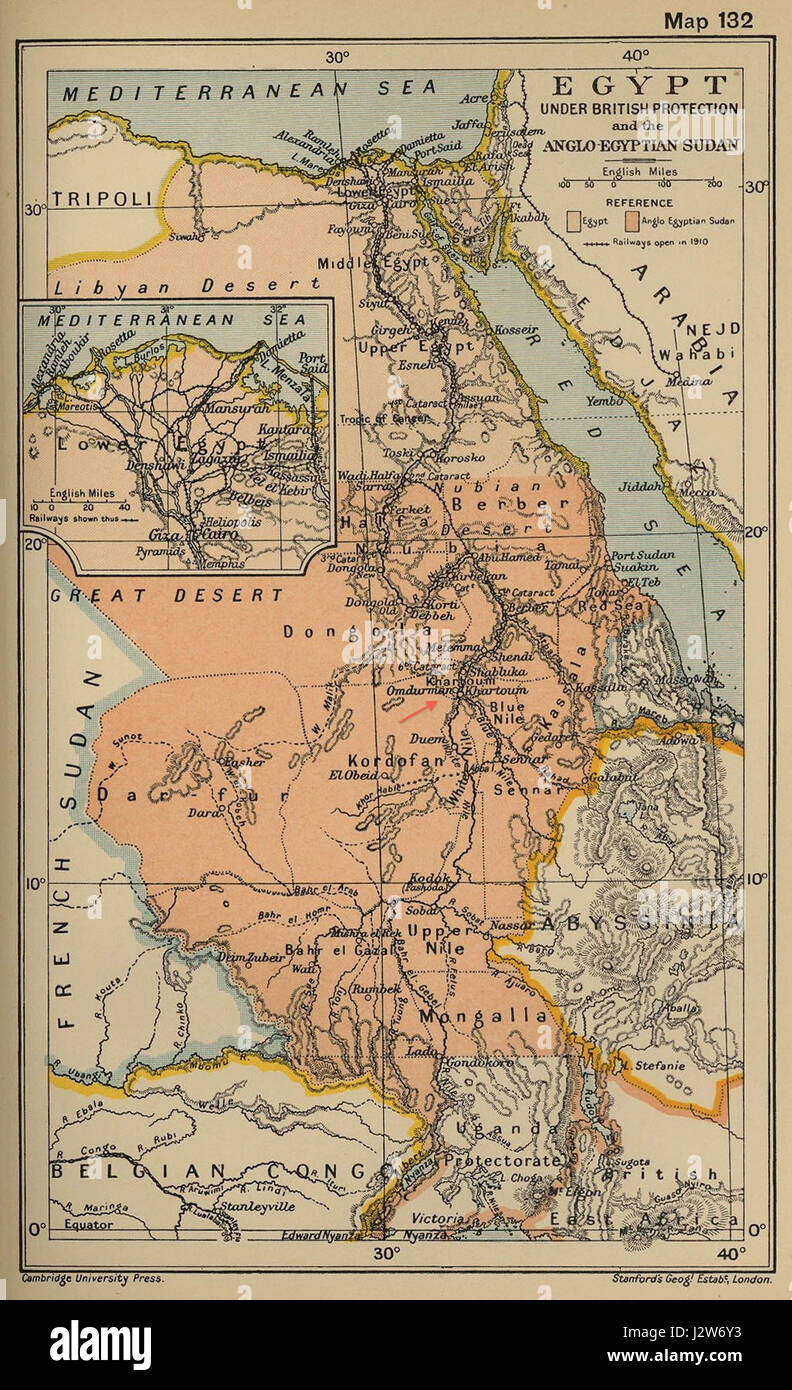 1912 Khartoum dettaglio mappa Sudan anglo-egiziana Cambridge Storia Moderna Atlas Foto Stock