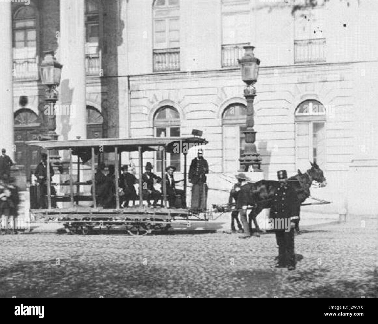 1873 Cavallo il tram a Lisbona Foto Stock