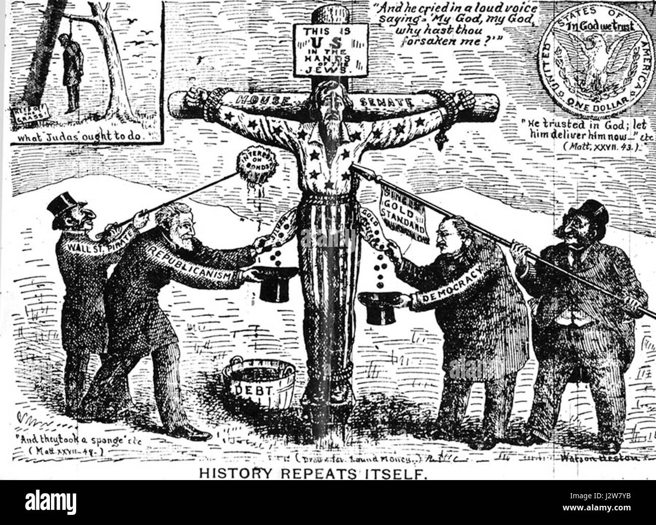 18960415 antisemitic cartoon politico nel suono denaro Foto Stock