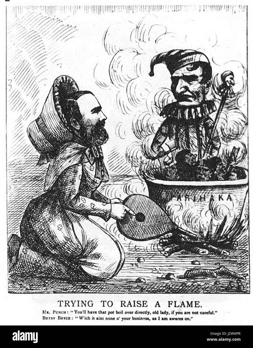 Questo titolo si riferisce probabilmente a un cartone animato o a un'illustrazione del 1880, che mostra una rappresentazione umoristica o politica di un tentativo di "accendere una fiamma", forse simboleggiando un tentativo di accendere una causa o una lotta. Foto Stock