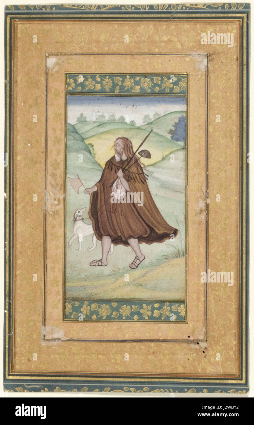 L'immagine di un ascetico sciaivite vagante con il suo cane riflette la vita dei cercatori spirituali nell'induismo. Gli shaiviti sono seguaci di Lord Shiva, e il loro stile di vita ascetico enfatizza la devozione e la rinuncia agli attaccamenti mondani. Foto Stock