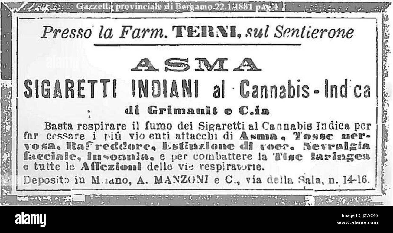 1881-01-22-sigaretti-indiani-al-cannabis-indica Foto Stock