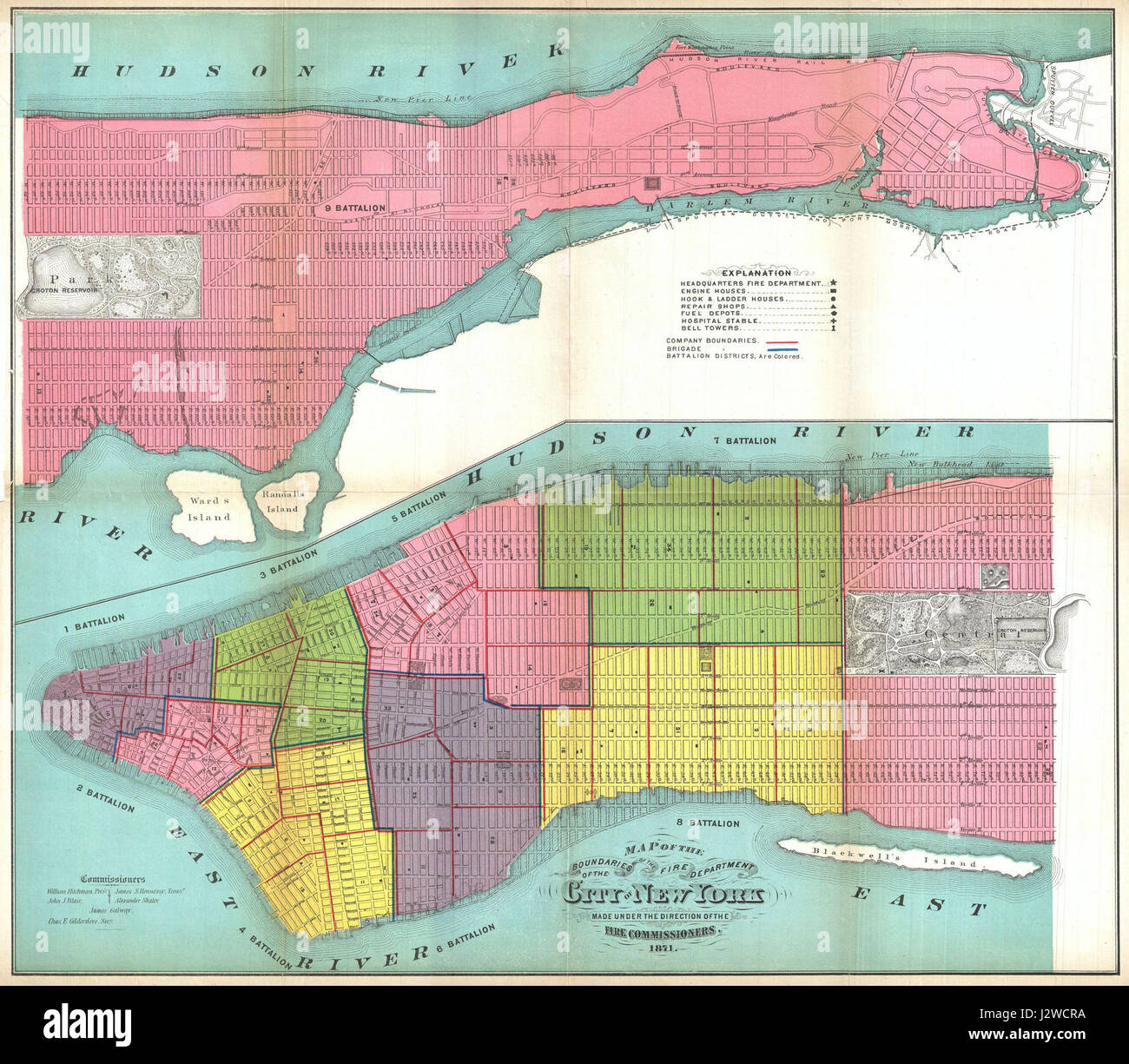 1871 Hardy Mappa della città di New York i Vigili del Fuoco - Geographicus - NewYorkFire-hardy-1871 Foto Stock