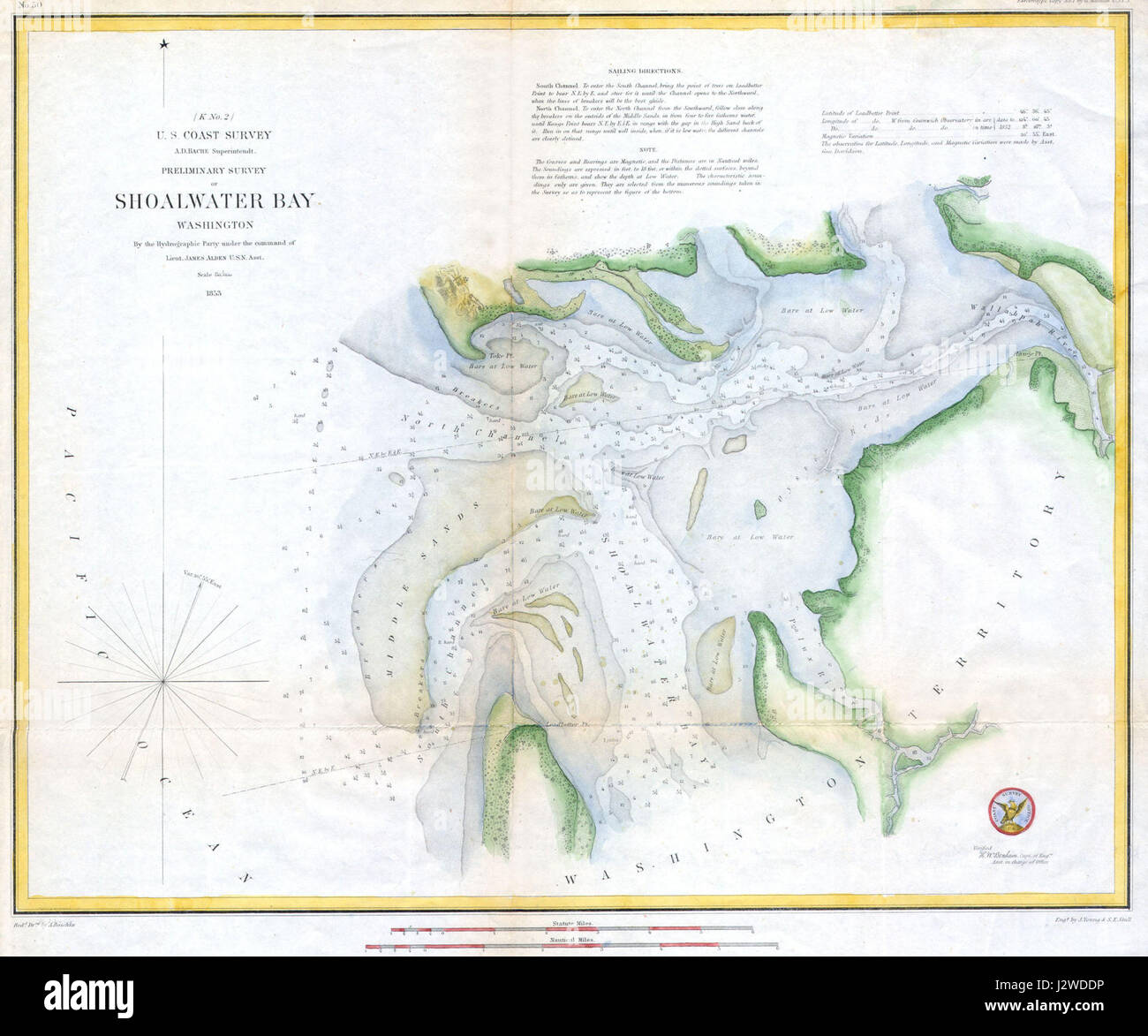 1853 U.S.C.S. Mappa di Shoalwater Bay, Washington - Geographicus - ShoalwaterBay-uscs-1853 Foto Stock