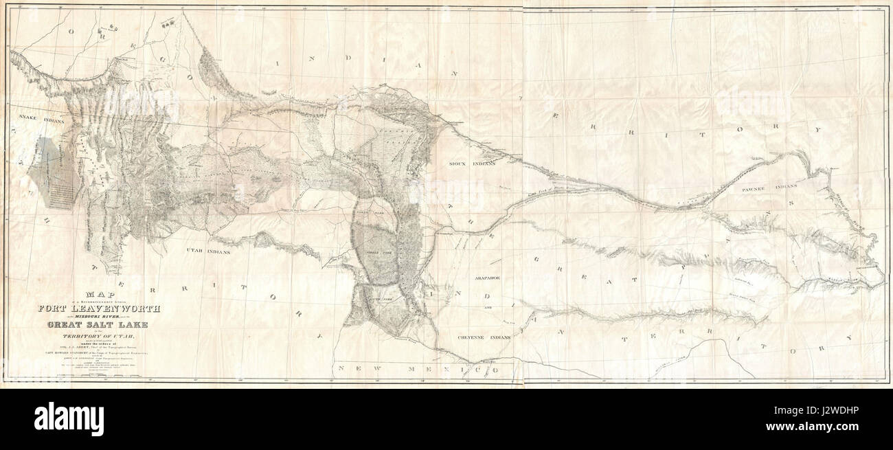 1852 Stansbury Mappa, il grande lago salato a Fort Levenworth rotta (Colorado, Utah, Wyoming Kansas) - Geographicus - LevenworthGreatSaltLake-stansbury-1852 Foto Stock