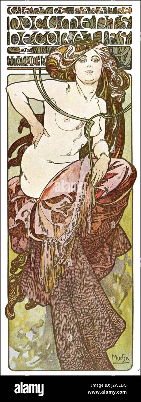 I 1901 documenti decorativi di Alphonse Mucha rappresentano un momento cruciale nel design Art Nouveau. Il suo lavoro è rinomato per i dettagli intricati e le linee eleganti e fluide, che riflettono gli ideali artistici di movementÂ. Foto Stock
