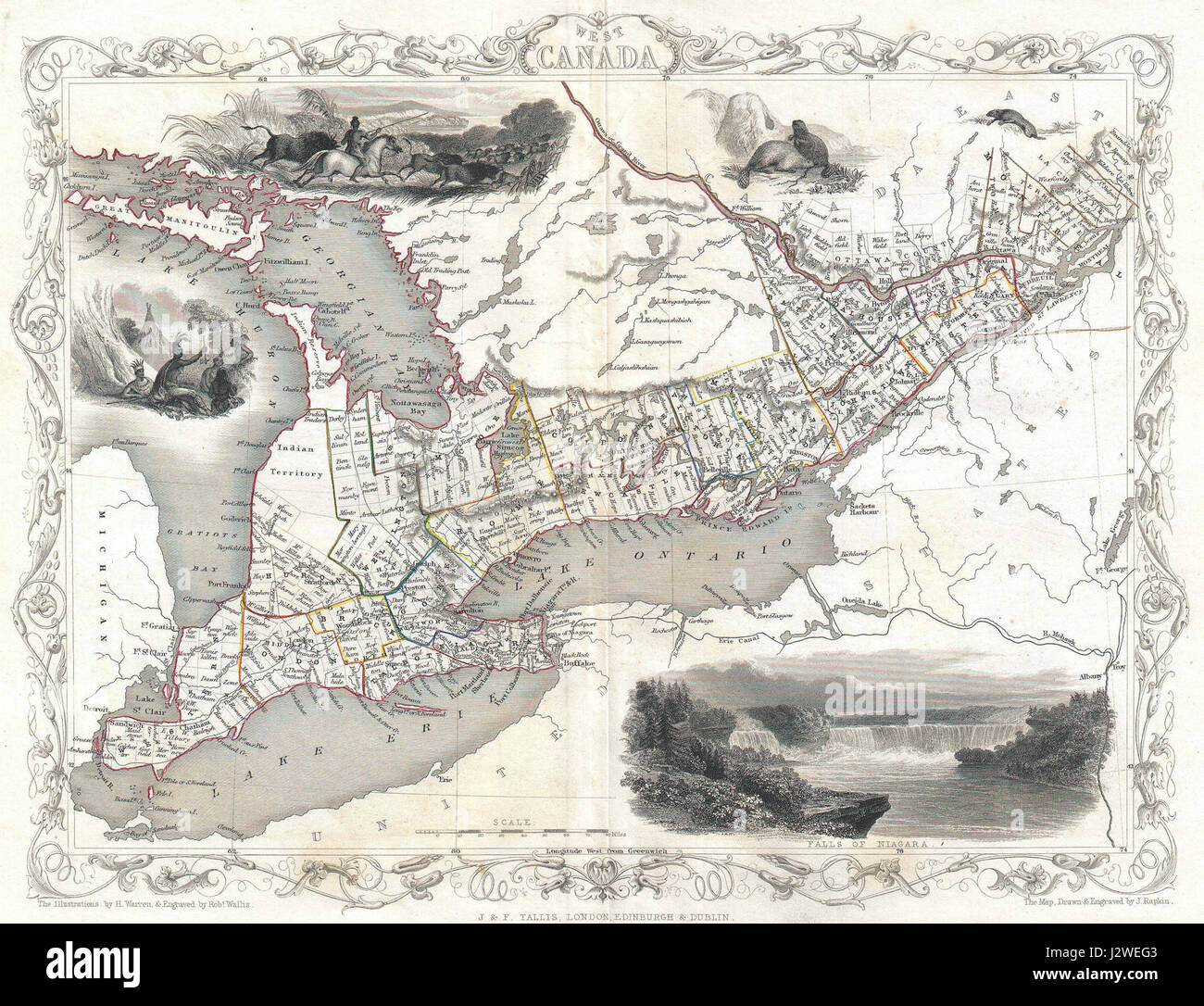 1850 Tallis Mappa di West o il Canada Ontario ( include Grandi Laghi ) - Geographicus - WestCanada-tallis-1850 Foto Stock