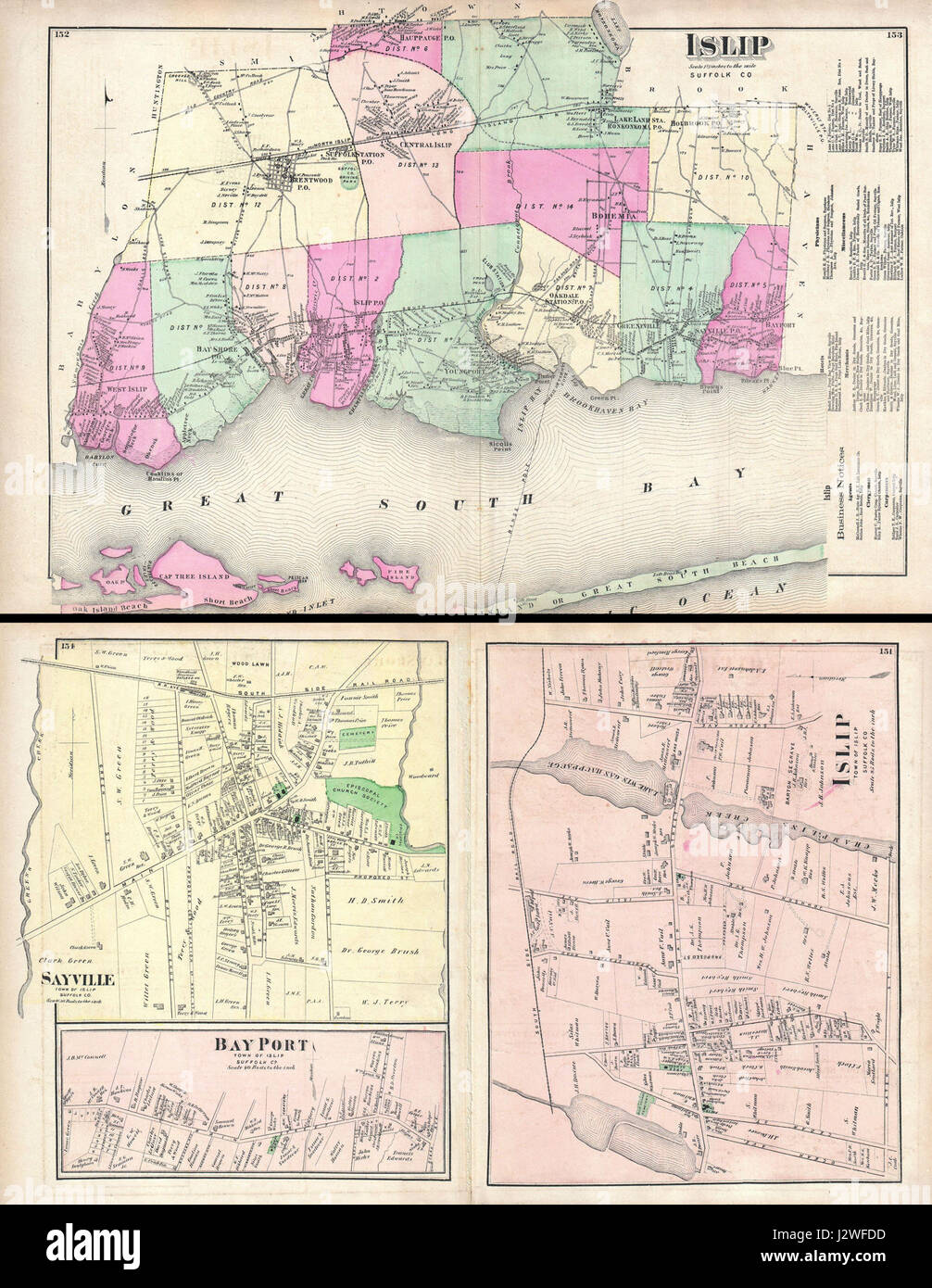 1873 birre Mappa di Islip e Sayville, Long Island, New York - Geographicus - Islip-birre-1873 Foto Stock
