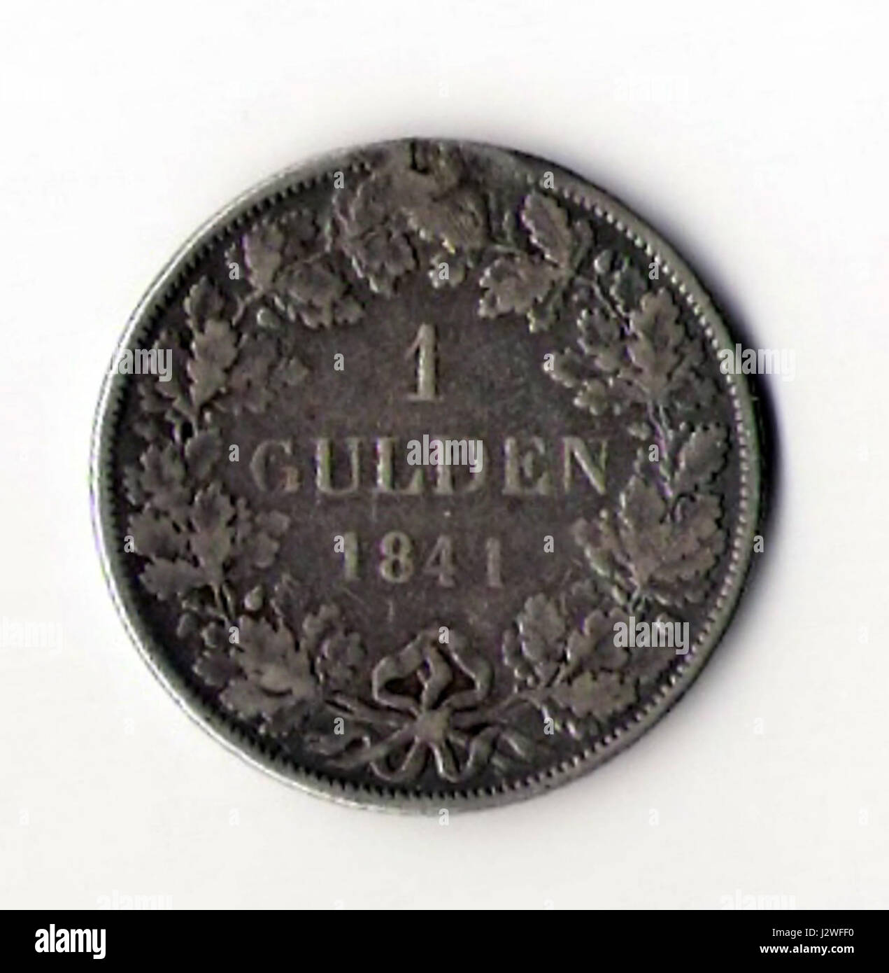Il lato dritto della moneta da 1-Gulden presenta elementi storici significativi, come ritratti o simboli relativi all'epoca dell'emissione. Questo tipo di moneta è stato utilizzato in varie regioni europee come valuta. Foto Stock