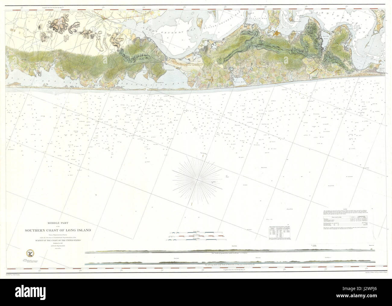 1856 U.S.C.S. Mappa della contea di Suffolk Meridionale, Long Island, New York - Geographicus - LongIslandMid-USCS-1856 Foto Stock