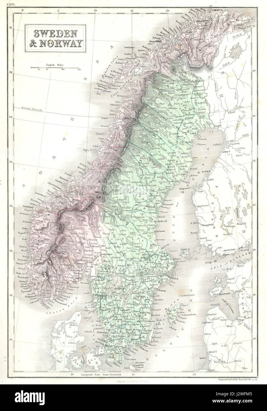 1851 NERO Mappa della Norvegia e della Svezia (Scandinavia) - Geographicus - NorwaySweden-nero-51 Foto Stock