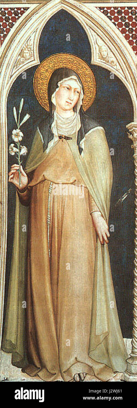 La Basilica di Santa chiara ad Assisi, in Italia, ospita importanti affreschi, tra cui opere che raffigurano scene della vita del santo. Questi affreschi sono parte integrante della comprensione della storia religiosa e artistica della regione. Foto Stock