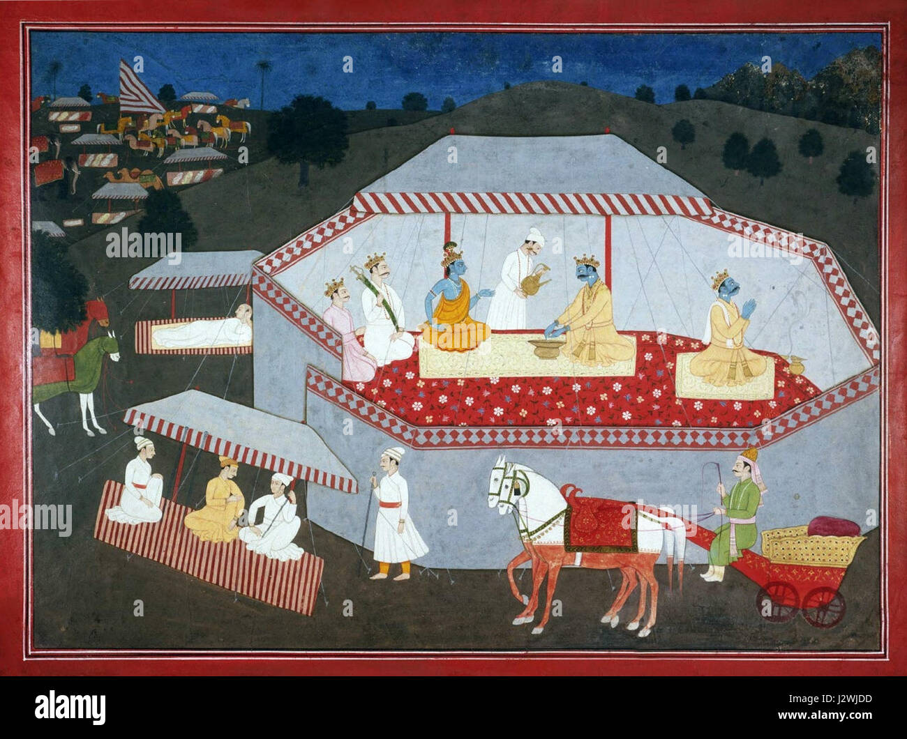 Questo titolo si riferisce al momento nel Mahabharata in cui l'eroe Arjuna sceglie Lord Krishna come suo auriga, un evento significativo che simboleggia l'inizio del suo viaggio e la guida divina che riceverà nella battaglia di Kurukshetra. Foto Stock