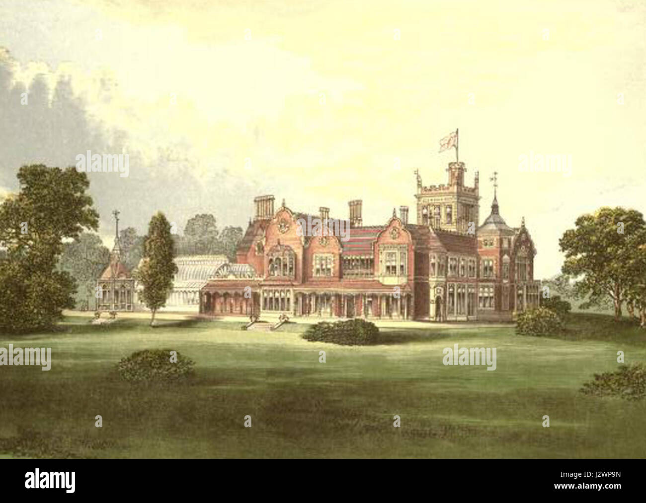 Caen Wood Towers, costruita intorno al 1880, è una torre in stile gotico vittoriano situata nella campagna del nord di Londra. È conosciuta per la sua bellezza architettonica, che mostra elementi del periodo della rinascita gotica. La struttura è una testimonianza della sensibilità progettuale della fine del XIX secolo, con la sua intricata lavorazione in pietra e la sua presenza imponente. Rimane un punto di riferimento storico e architettonico. Foto Stock