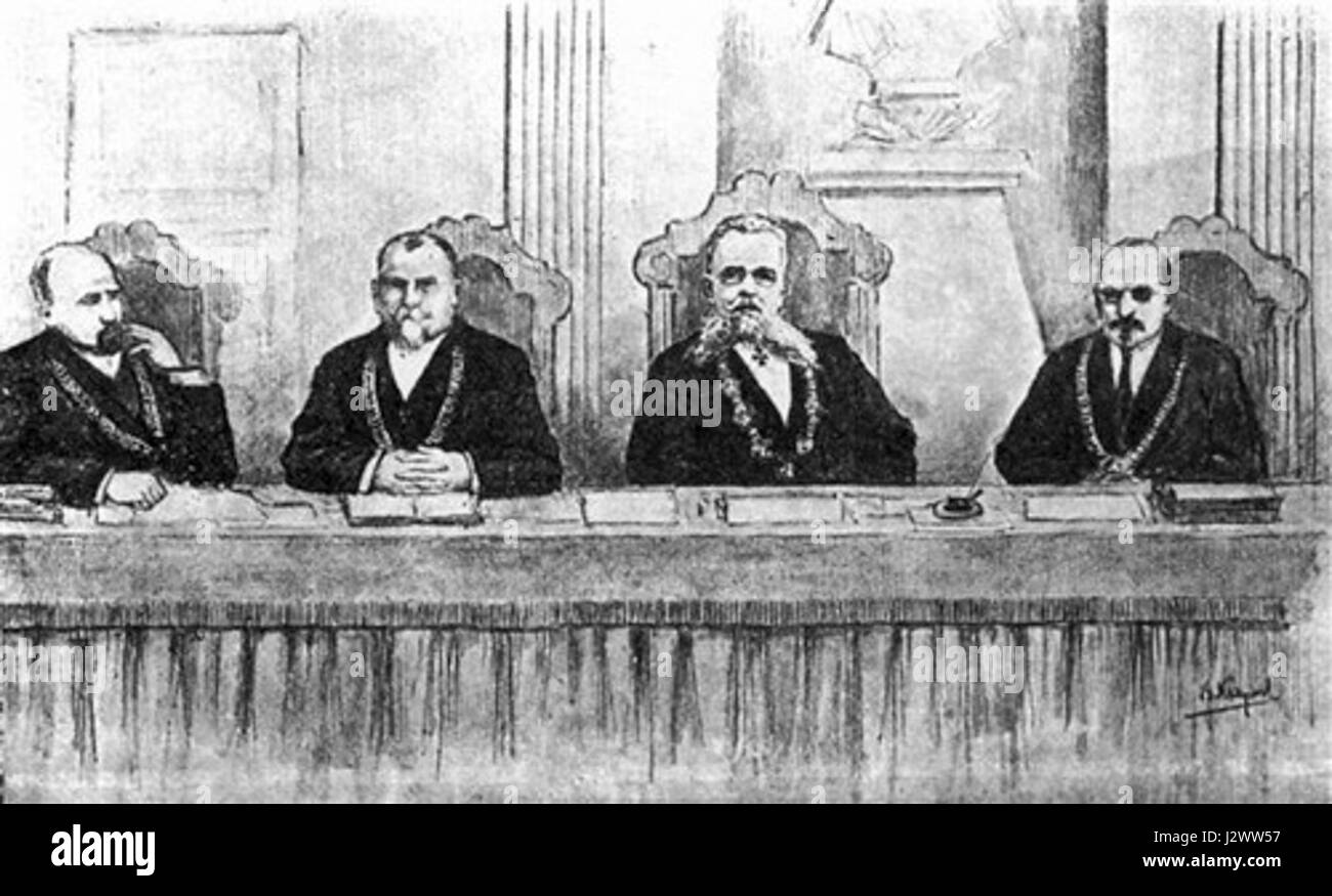 Il processo Beilis si riferisce al famigerato processo di Mendel Beilis nel 1913, in cui fu falsamente accusato di omicidio rituale. Il processo, tenuto in Russia, ha attirato l'attenzione internazionale e ha evidenziato sentimenti antisemiti nella Russia all'inizio del XX secolo. Foto Stock