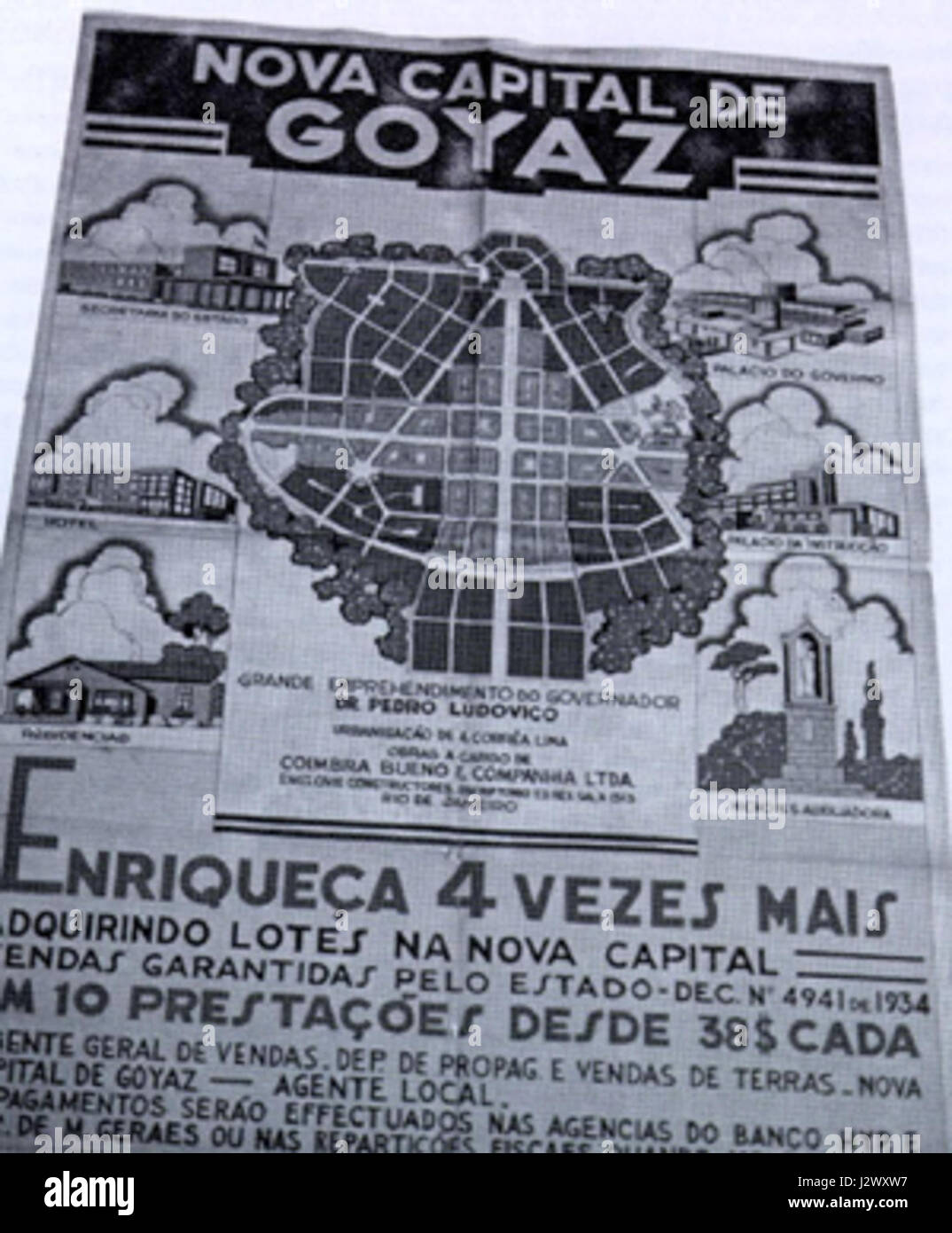 Il "Cartaz Construcao de Goiania" si riferisce a un manifesto storico che promuove la costruzione di GoiÃ¢nia, capitale del Brasile, durante la sua istituzione all'inizio del XX secolo. Foto Stock