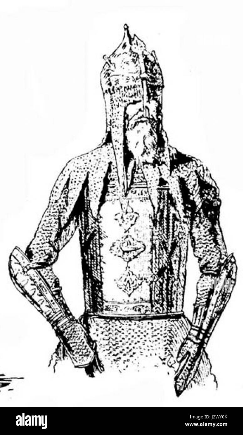 La rappresentazione di un guerriero arabo o turco di Wendelin Boeheimâ riflette lo stile artistico e l'abbigliamento storico dei guerrieri del Medio Oriente e dell'Asia centrale, mostrando una rappresentazione tradizionale della cultura marziale. Foto Stock