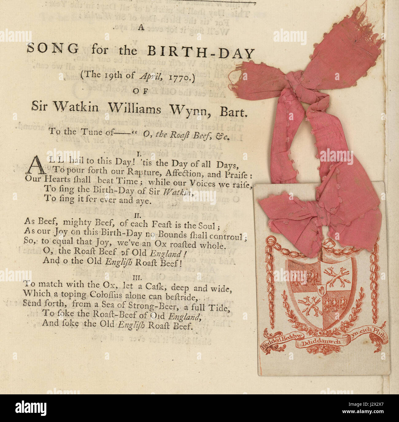 Canzone di buon compleanno per Sir Watkin Williams Wynn 19 Aprile 1770 Foto Stock