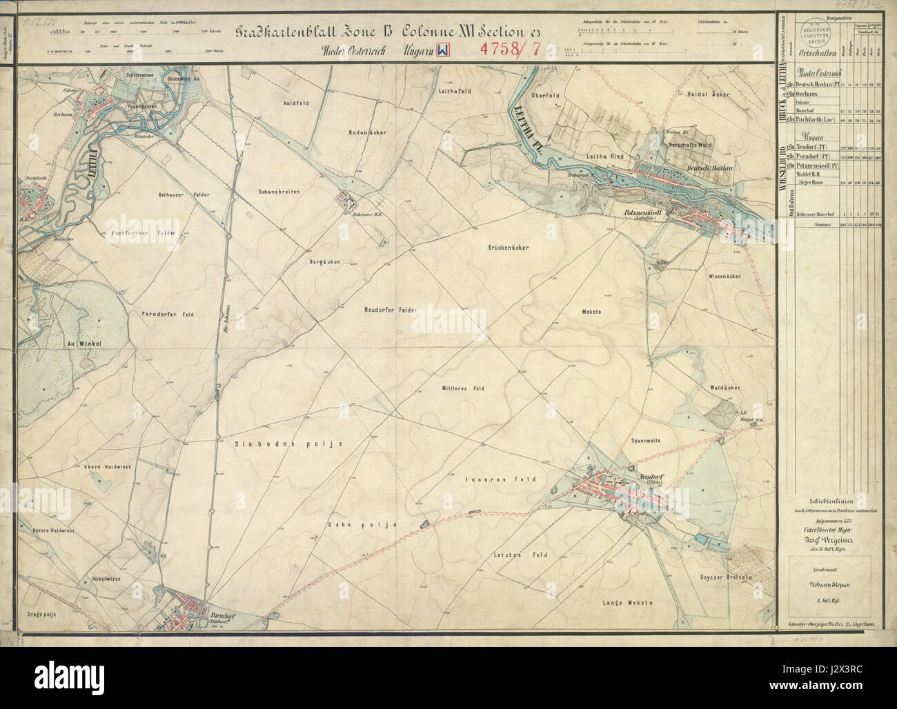 Aufnahmeblatt 4758-3-c 1873 Parndorf, Potzneusiedl Foto Stock