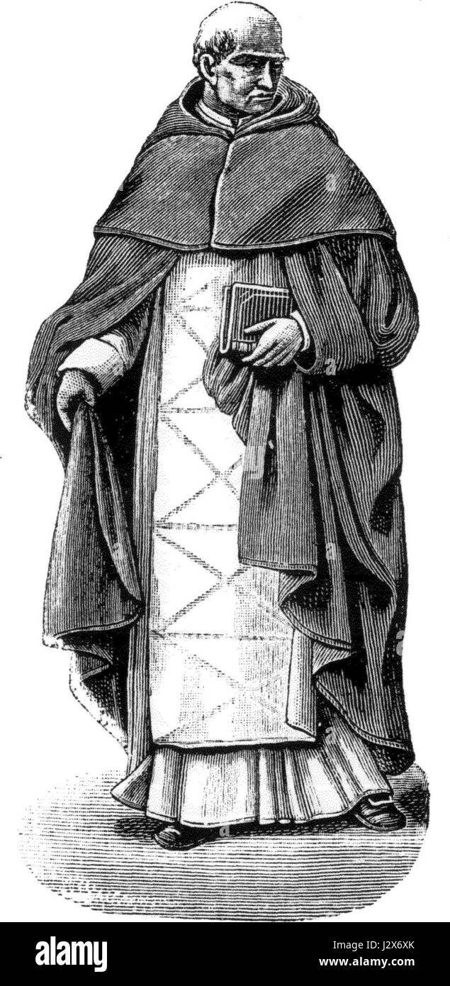 Lo Chape des Dominicains si riferisce all'abitudine domenicana o all'abito indossato dai membri dell'ordine domenicano. Questo indumento religioso è un simbolo dell'impegno dell'orderâ per la povertà, l'umiltà e il servizio. L'abitudine domenicana ha un significato storico e culturale, in particolare nel contesto delle tradizioni religiose cattoliche. Foto Stock