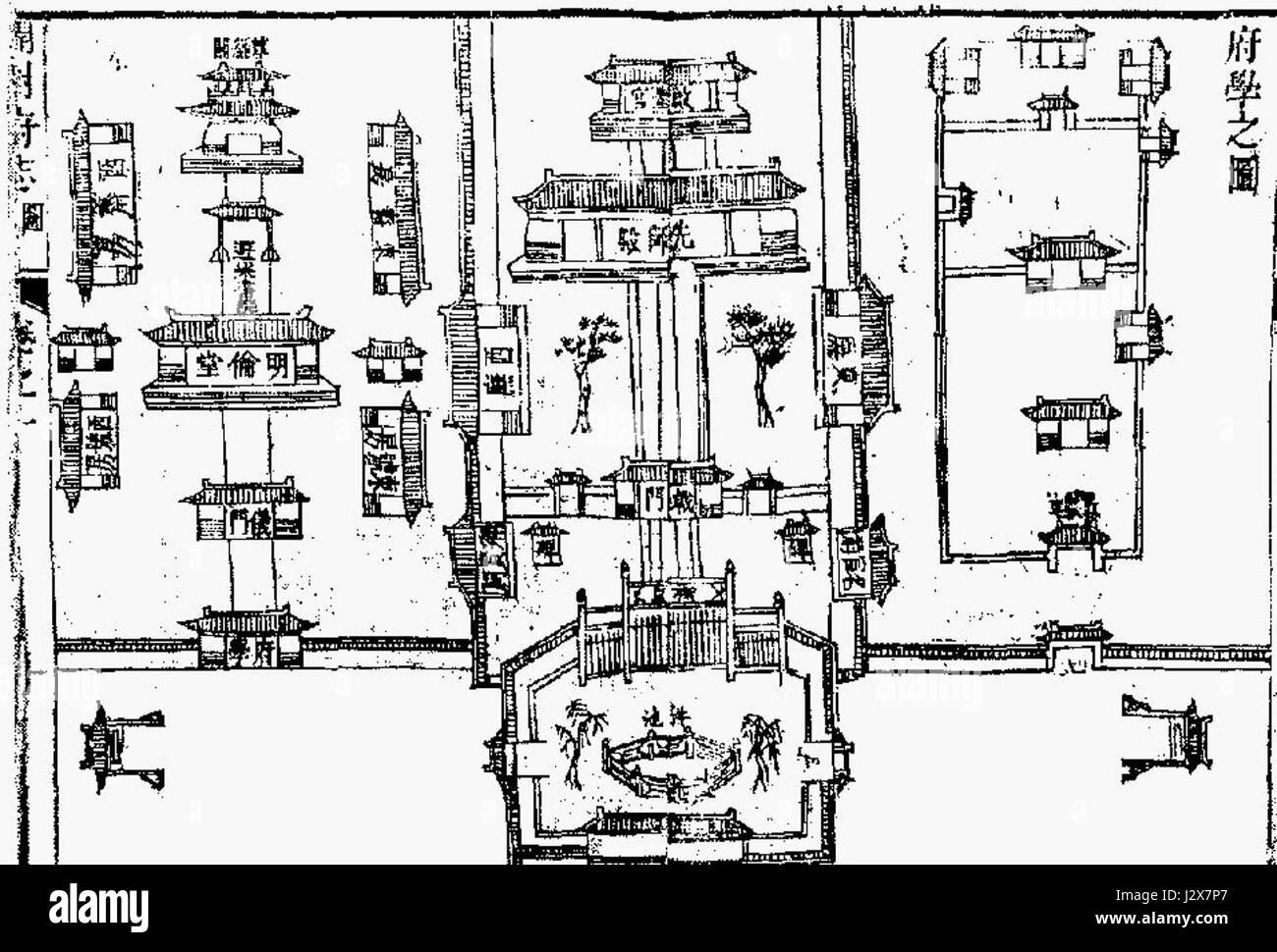 Un vecchio mappa di Kaifeng Tempio di Confucio Foto Stock