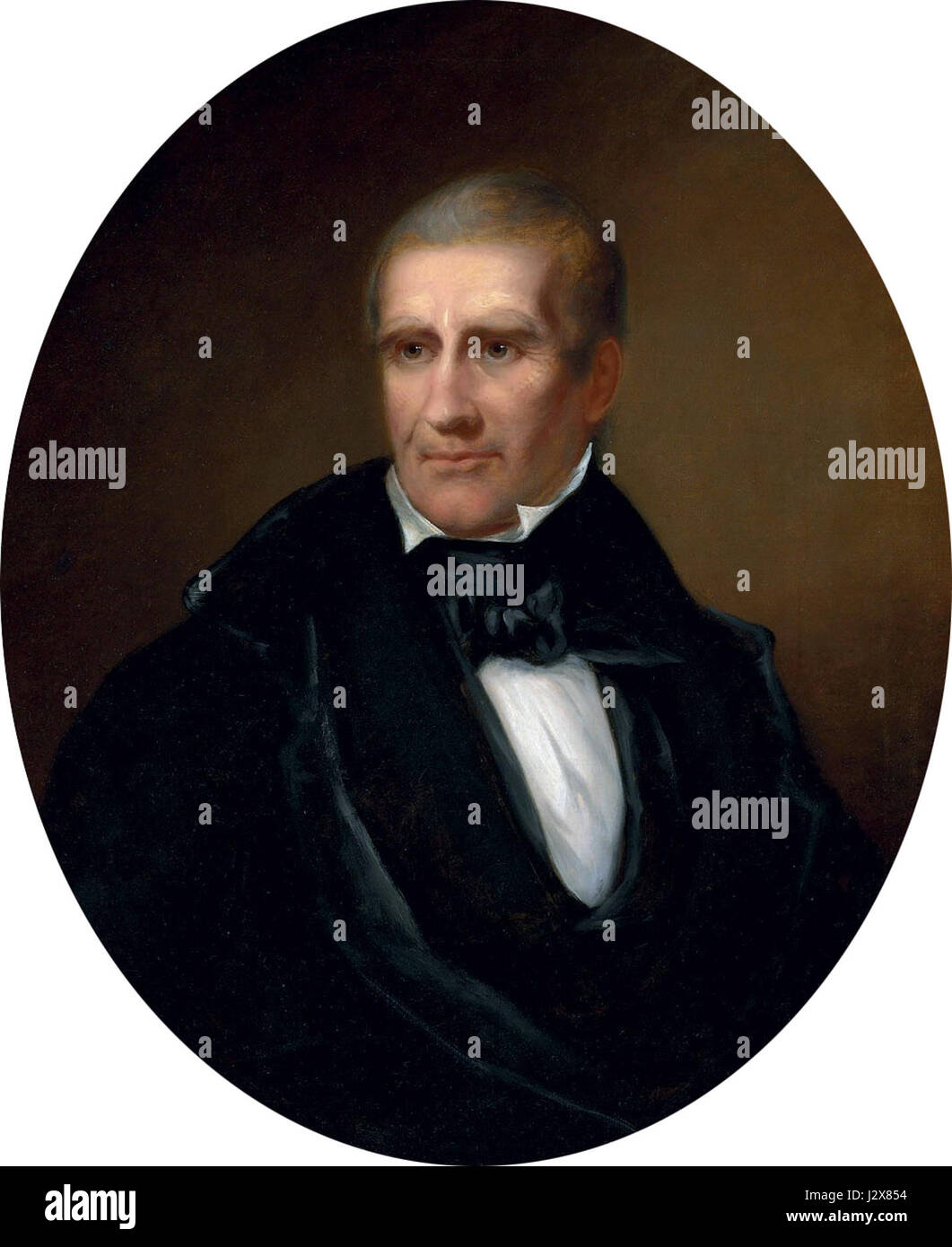 Questo ritratto di Otis Bass, un artista americano, raffigura William Henry Harrison, il nono presidente degli Stati Uniti. L'opera d'arte cattura le somiglianze di Harrison, che ha servito per un breve periodo nel 1841. Foto Stock