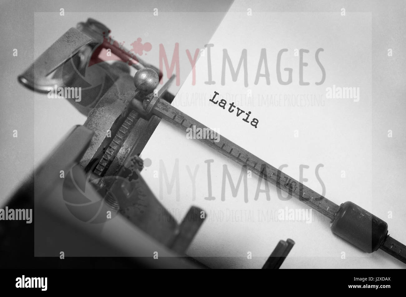 Iscrizione fatta da vinrage nastri inchiostratori per macchine da scrivere, paese, Lettonia Foto Stock