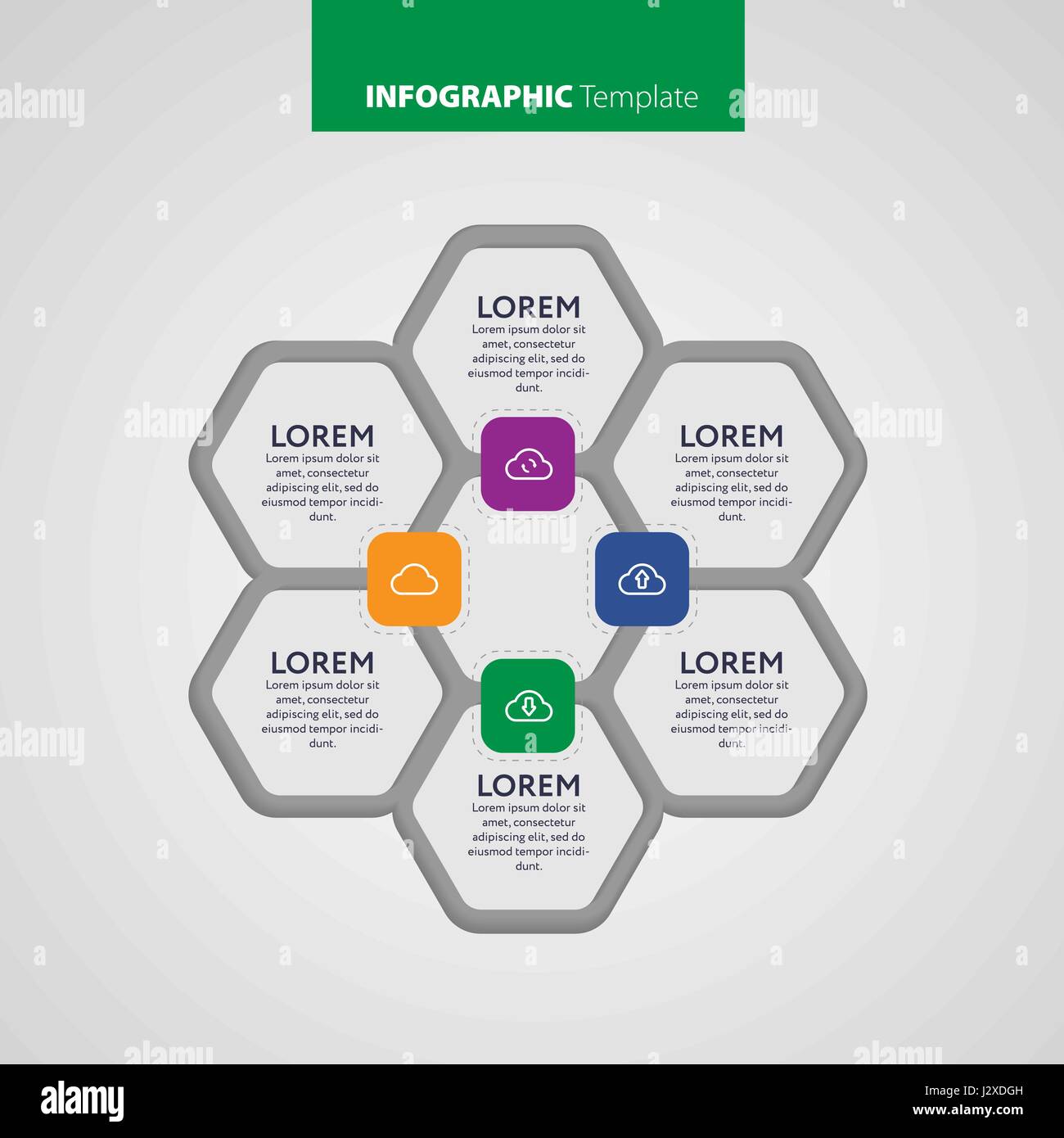 Infografico vettore modello di rapporto realizzato da linee e icone. Illustrazione Vettoriale